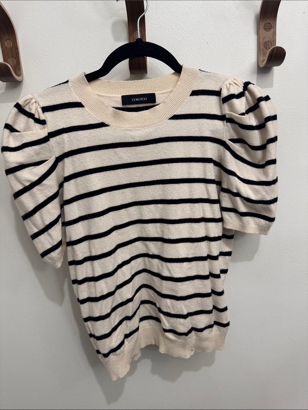 DOKOTOO Cream and Black Striped Puff Sleeve Tee